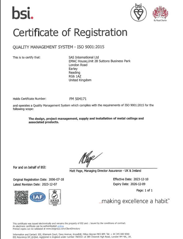 BSI ISO 9001 Certificate 2023-2026 READING