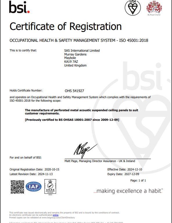 BSI ISO 45001 Certificate 2024-2027 MAYBOLE