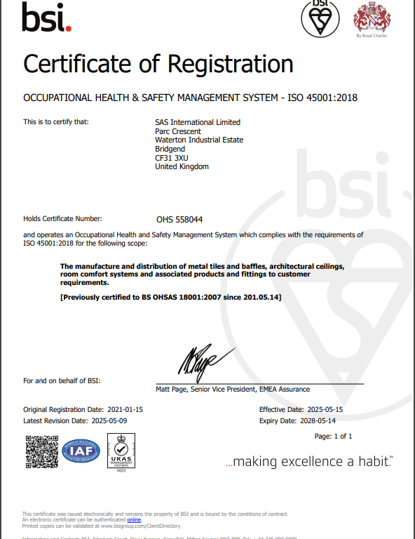 BSI ISO 45001 Certificate 2025-2028 BRIDGEND