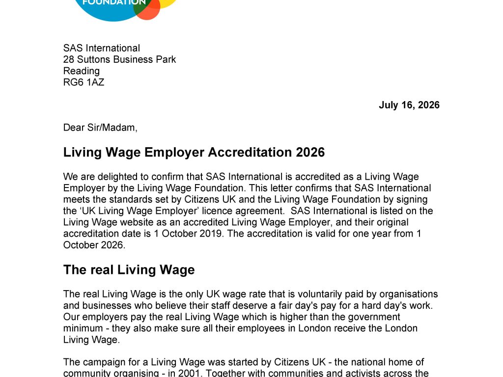 SAS Living Wage Employer Accreditation