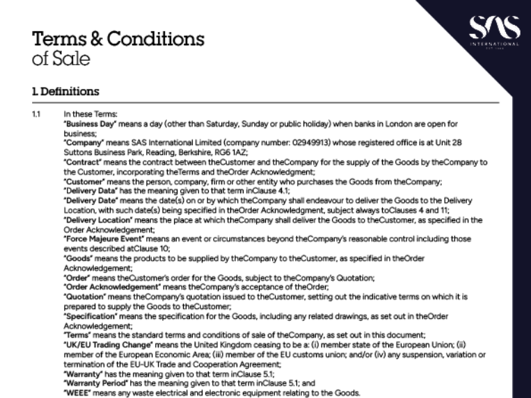 Terms & Conditions of Sale